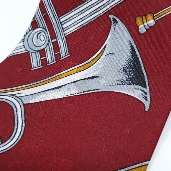 Renaissance Tie Necktie Trumpet Music Band Red Maroon Silver‎ Hand Made - Picture 6 of 12